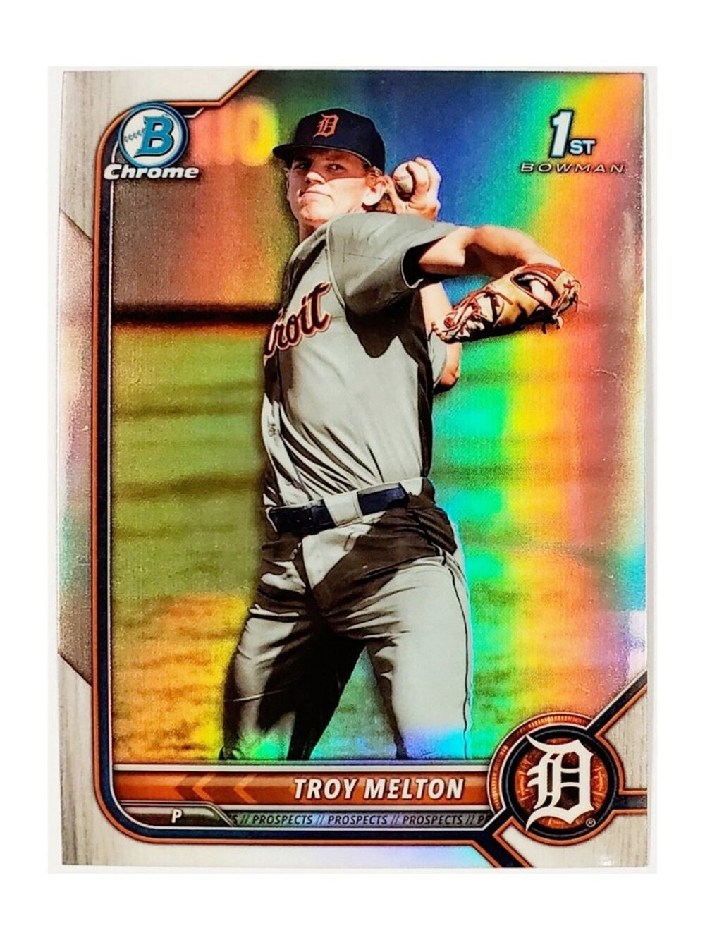 TROY MELTON ROOKIE REFRACTOR "1ST BOWMAN" 2022 BOWMAN CHROME, DETROIT TIGERS